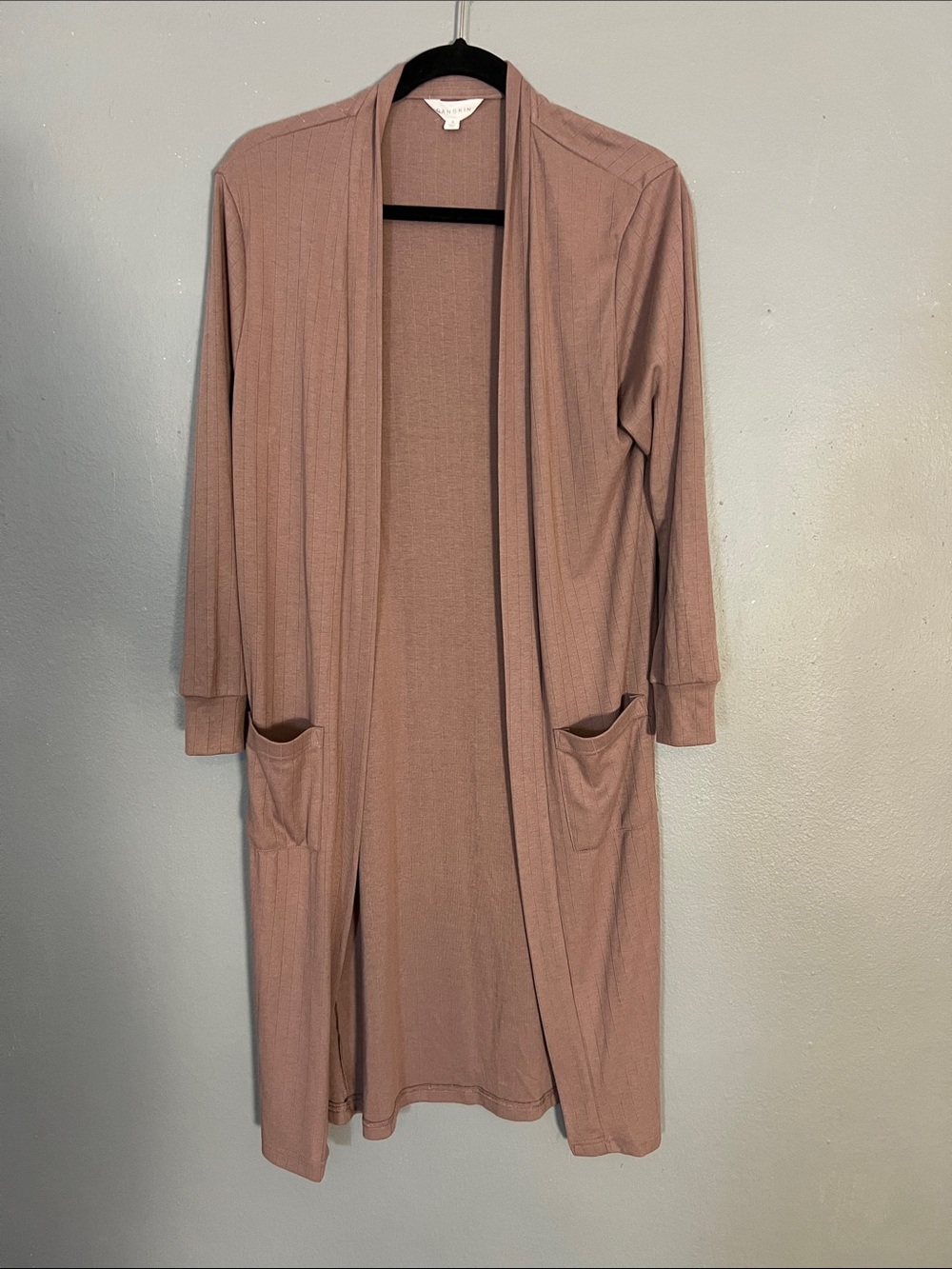 Light Mauve Open Front Long Robe with Pockets